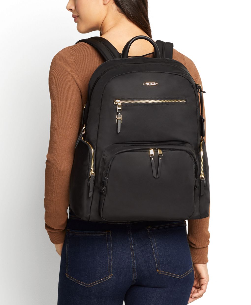 Womens Bags Backpacks Tumi Leather Carson Woven Backpack in Black 