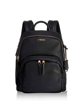 tumi black leather backpack