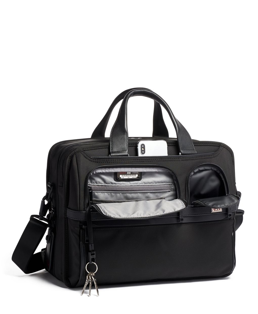 TUMI ALPHA BLACK LEATHER EXPENDABLE BRIEFCASE LAPTOP BAG Organizer T Pass