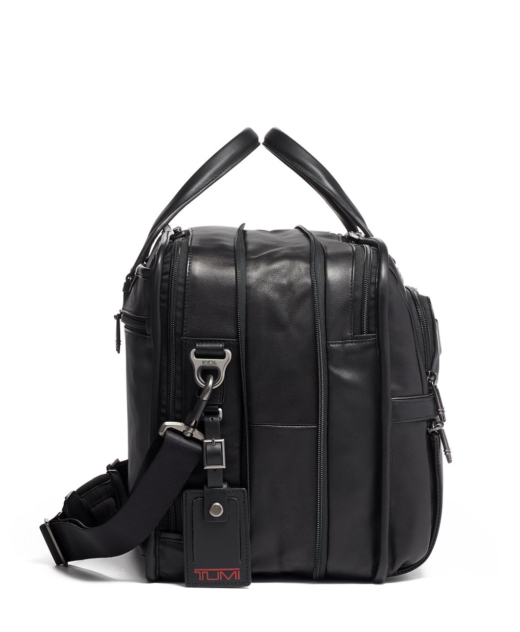 TUMI ALPHA BLACK LEATHER EXPENDABLE BRIEFCASE LAPTOP BAG Organizer T Pass