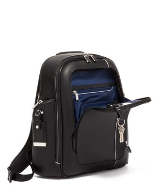 tumi blue leather backpack