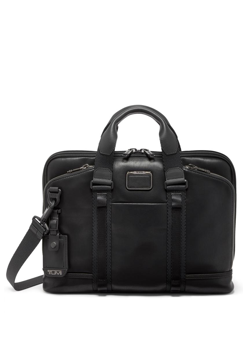 Slim Briefcase - Luxury Taiga Leather Black