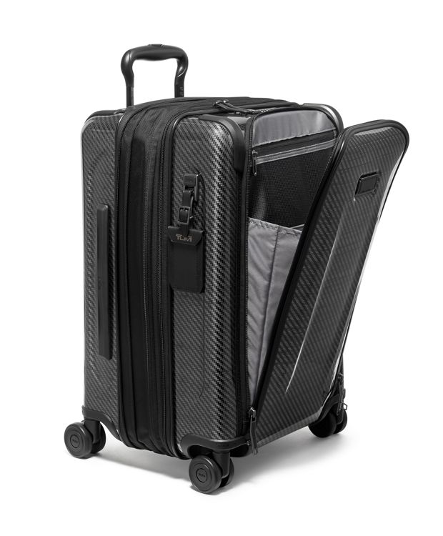 Black  Graphite International Front Pocket Expandable 4 Wheeled Carry-On