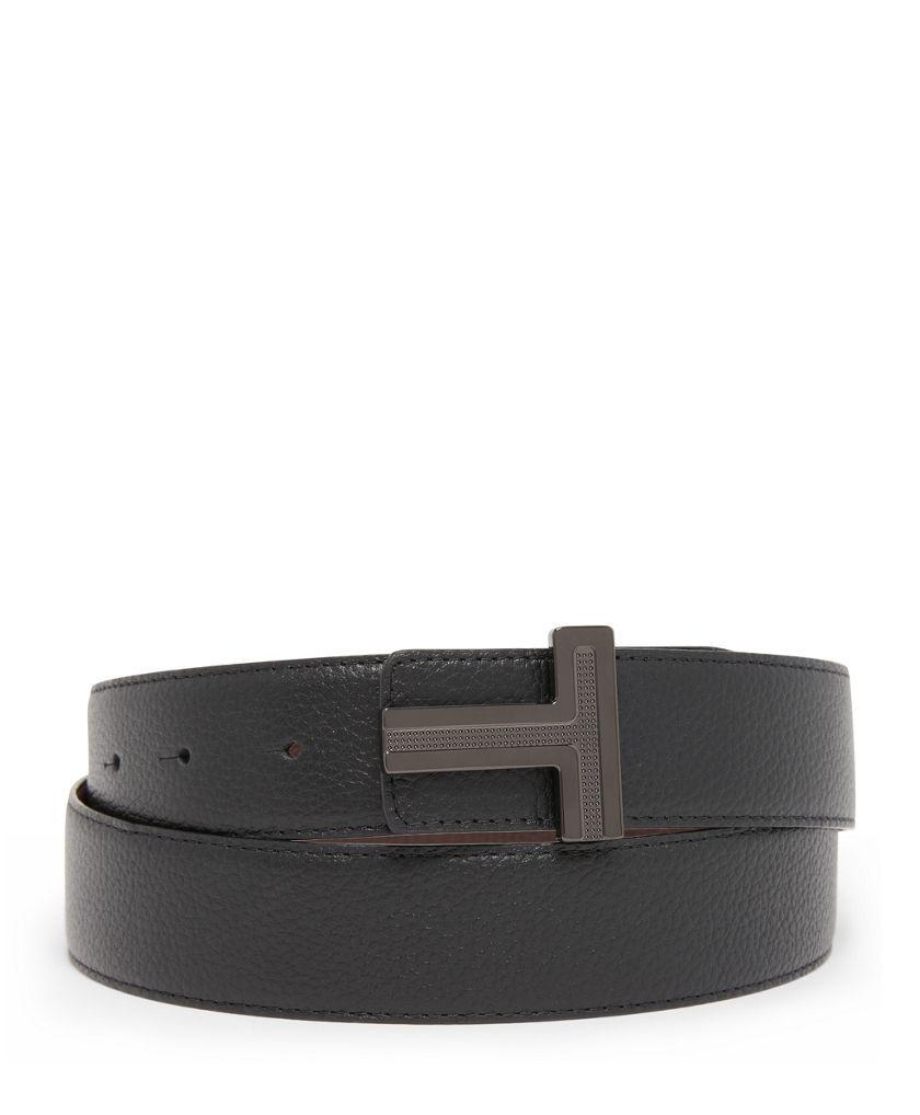 T Buckle Reversible Leather Belt 35mm
