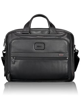 tumi black leather briefcase